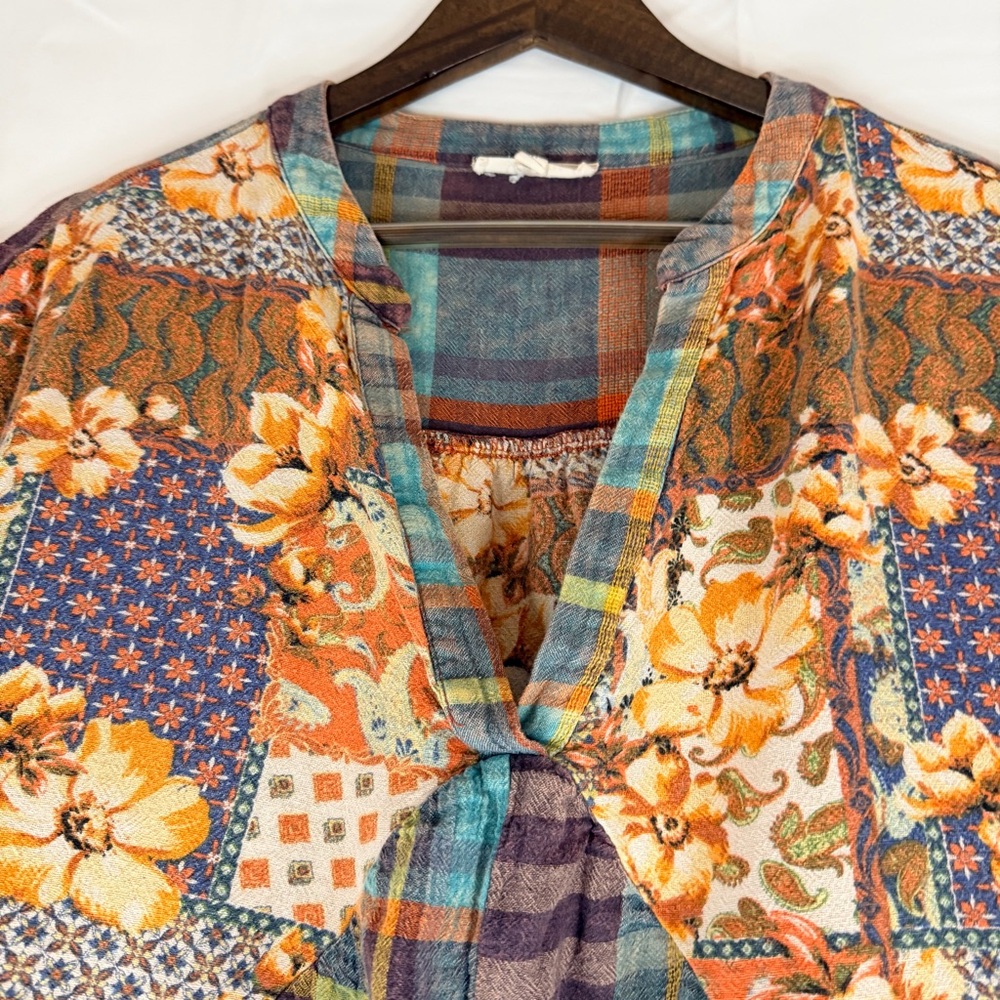 OLI & HALI Women’s Size M Dress Mini Oversized Boho Plaid Floral V Neckline - Picture 9 of 15